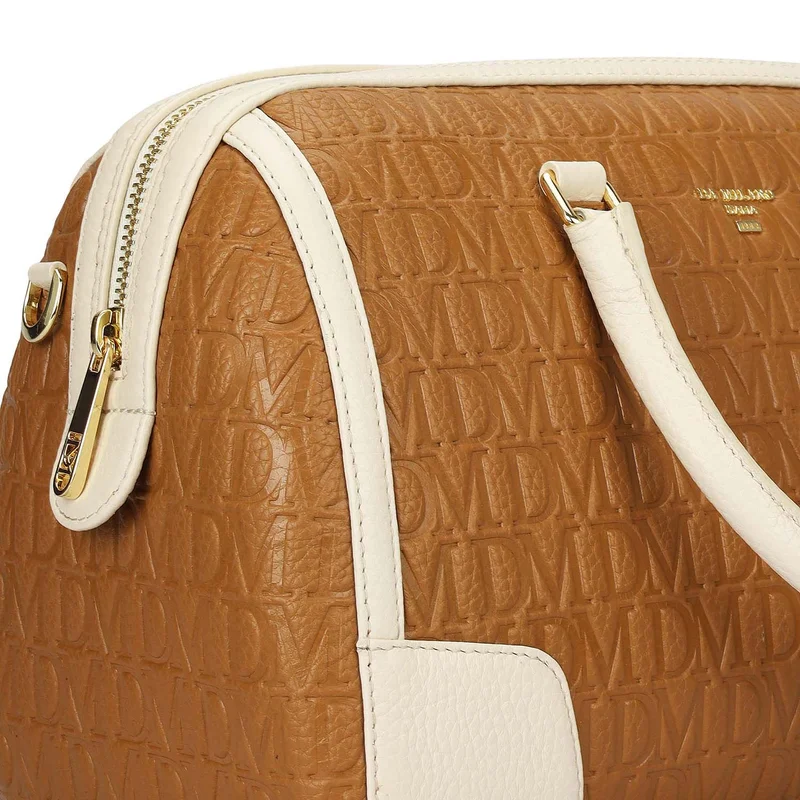 Da Milano Caramel Medium Monogram Leather Bowler - Caramel for Women | Best Price UAE